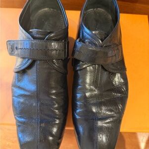 Louis Vuitton Black Leather Moccasins with Monk Strap Size 7.5 fits US 42
